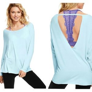 VS PINK SUPER SOFT OPEN BACK BLUE TOP
